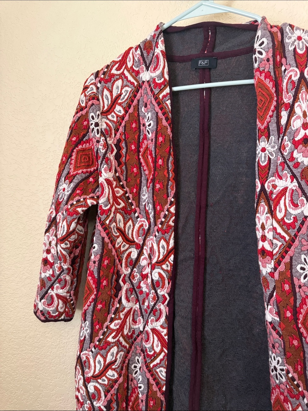 F&F Red and White Patterned Open-Front Jacket - Picture 3 of 5